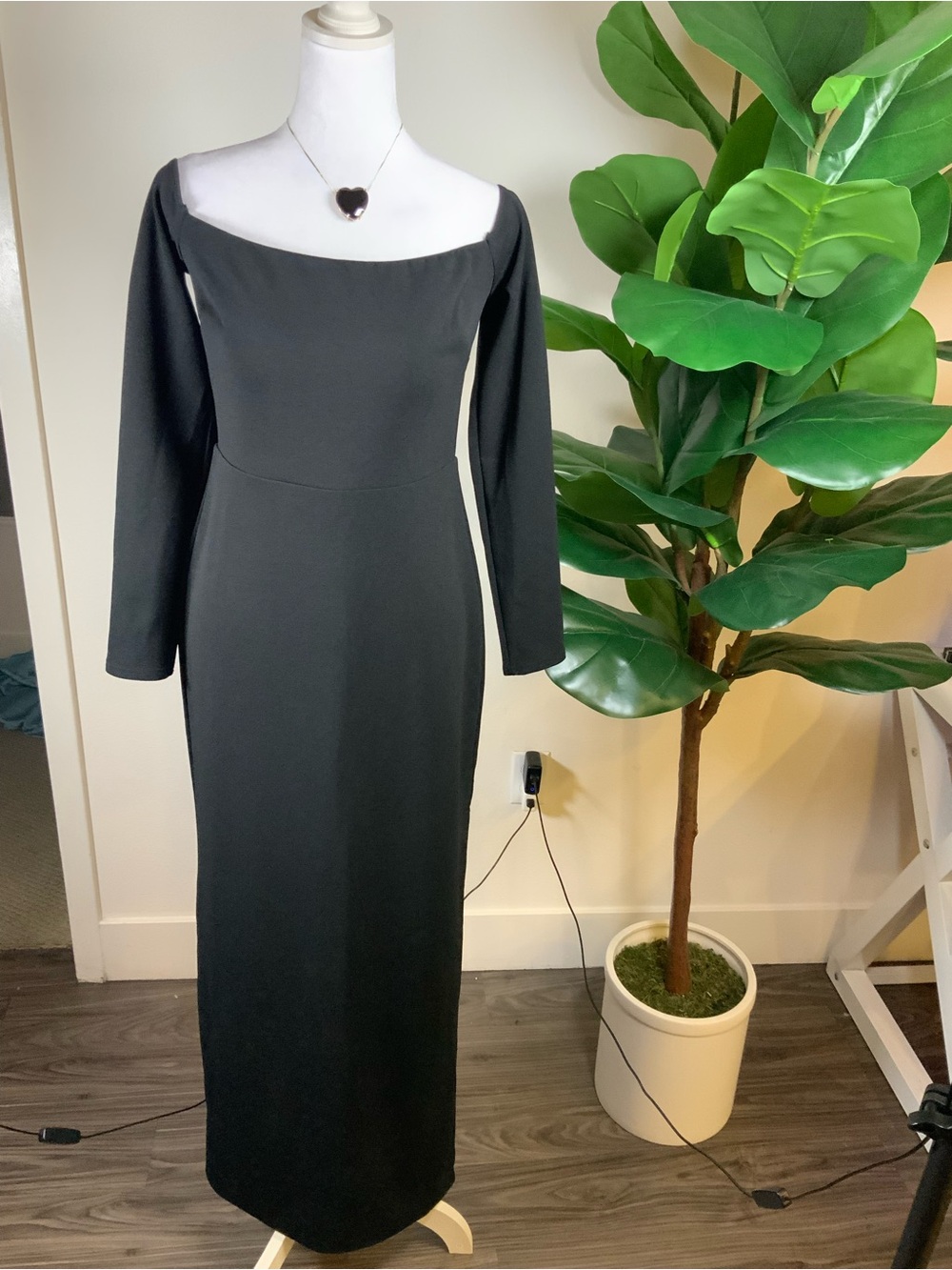 Lulu's Black Long Sleeve Maxi Dress - Elegant Square Neck